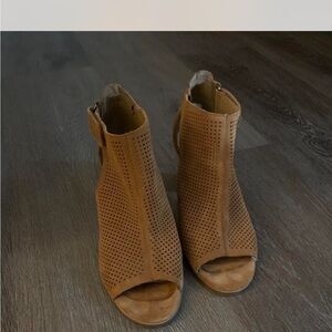 Marc Fisher Tan Suede Peep-Toe Heels